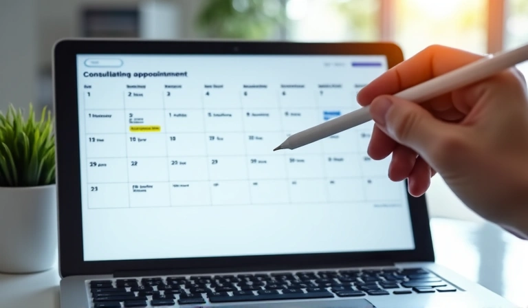 A clean and organized digital calendar with a specific date marked for a consultation appointment, symbolizing scheduling and planning.